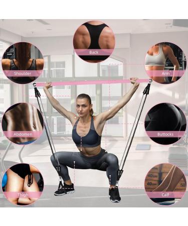 Popper Resistance Straps Rod - Portable Pilates Bar & Resistance Bands for Home Fitness | Pink Strength Training Yoga Equipment - Buy Online on GoSupps.com
