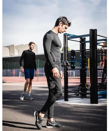 CANGHPGIN Men's Compression Pants 2 Pack - Red&Yellow Stripe - Small | Gym Running Baselayer Athletic Leggings - Buy Online on GoSupps.com