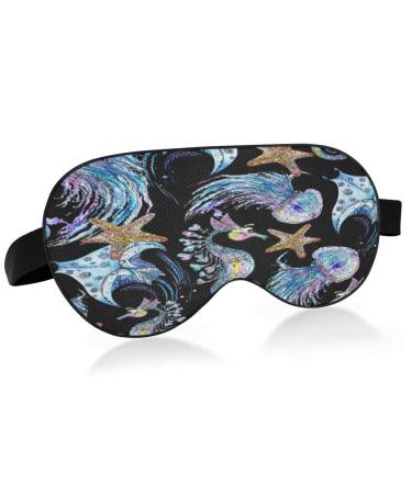 Sleep Mask Light Blocking Watercolor Manta Ray Jellyfish Eye Mask for Sleeping with Adjustable Strap Sea Animals Soft Lightweight Eye Cover Blindfold for Men Women Work Travel Naps
