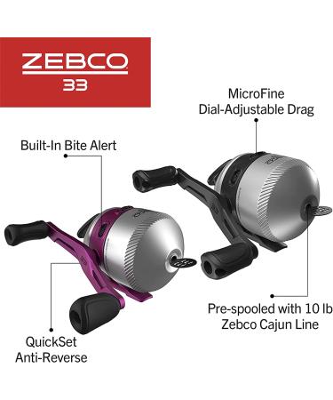 Zebco 33 Spincast Reel & 2-Piece Fishing Rod Combo - 5.6ft Fiberglass Rod, Anti-Reverse Reel, Bite Alert - Pink/Black (2 Pack) - Buy Online on GoSupps.com