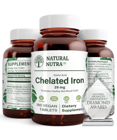 Natural Nutra Chelated Iron Supplement for Men and Women Helps Maintain Healthy Red Blood Cells Healthy Nails Promotes Optimal Absorption Improves Hair Growth Skin Health 180 Tablets 180 Count (Pack of 1)
