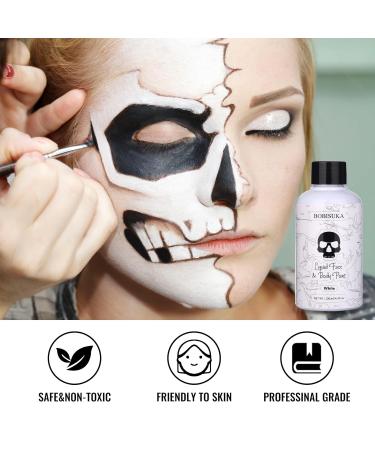 BOBISUKA White Face Body Paint - Washable Non-Toxic Makeup for Halloween Clown Skeleton Cosplay - Fast Drying Large 130ml Capacity - Buy Online on GoSupps.com