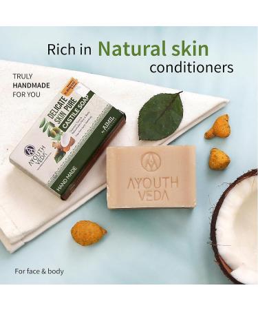 Delicate Skin Pure Castile Soap - Handmade with Tulsi Neem Coconut & Olive Oil | Cleansing & Rejuvenating Natural Soap for Sensitive Skin - Buy Online on GoSupps.com