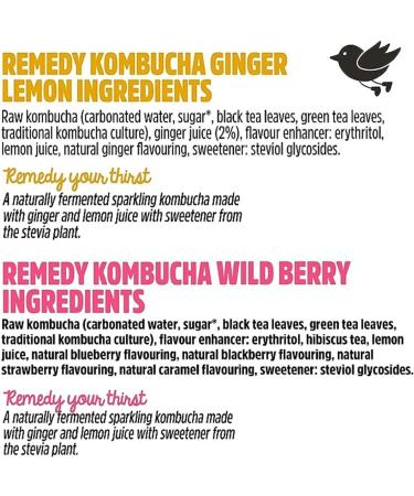 Remedy Kombucha Tea - Wild Berry & Ginger Lemon - Naturally Sugar Free Soft Drink - Prime Probiotic Drink for Gut Health - 24 x 250ml - Buy Online on GoSupps.com