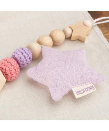 Personalized AngelicArt Nuckel Chain with Name Engraving for Boys & Girls | Custom Baby Gift | Natural Wood & Cotton Musselin Fabric (Pink Star) - Buy Online on GoSupps.com