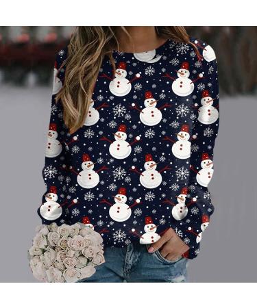 Women's Christmas Print O-Cutout Casual Sweater - Loose Dark Blue Sweatshirt with Circular Neckline for Family - Buy Online on GoSupps.com