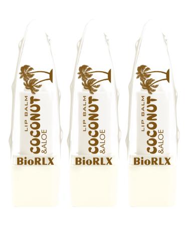 BioRLX Coconut Oil Lip Balm - Natural Hydration with Coconut s Nourishing Properties for Everyday Lip Care (Three Lip Balm) (Coconut 0.12 Ounce (Pack of 3))