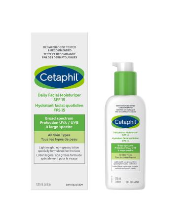 Cetaphil Daily Facial Moisturizer SPF 15 | Lightweight Face Moisturizer with Broad Spectrum Protection | Oil Fragrance and Paraben Free | Non-Comedogenic | Dermatologist Recommended | 120ml SPF 15 Daily Facial Moisturizer