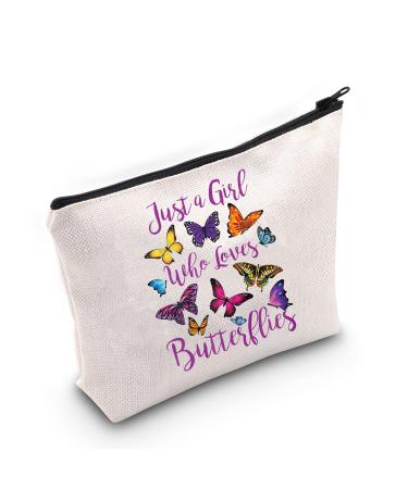 Levlo Funny butterfly cosmetic bag animal lover gift just a girl who loves butterflies make-up bag butterflies lovers gift Who loves butterflies