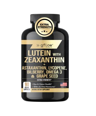 gflow vitamins Lutein and Zeaxanthin Supplements - Advanced Eye Vitamins with Astaxanthin Omega 3 Resveratrol Bilberry Lycopene Quercetin Ginkgo Biloba Vitamin D | Health Vision | Made in USA