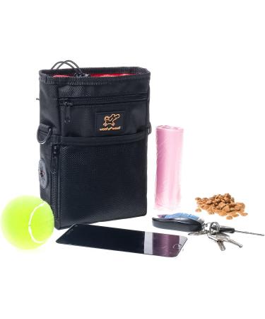 Dog Food Bag with Treat Pouch & Travel Bowl | Adjustable Waist Belt | Dog Training Clicker | Black - Buy Online on GoSupps.com