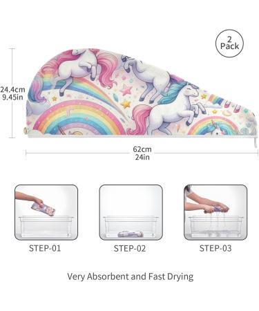 Playful Unicorn Hair Towel 2 Pack | Colorful Quick Dry Hair Turbans for Women & Girls - Super Absorbent & Fun Design - Buy Online on GoSupps.com