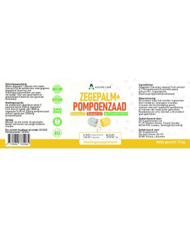Saw Palmetto (Palmier Nain) & Graines de Citrouille | 500 mg extrait (4:1 et 10:1) | 120 v g capsules | soutien de la prostate et des voies urinaires | Test en laboratoire | Certifi GMP - Buy Online on GoSupps.com