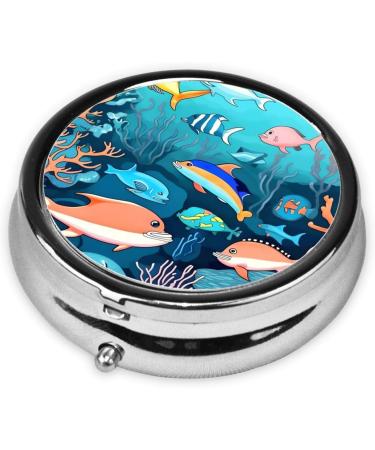 Shop Submarine Dolphins Round Pill Box - 3 Compartment Travel Organizer | Portable Pill Box for International Shipping - Buy Online on GoSupps.com