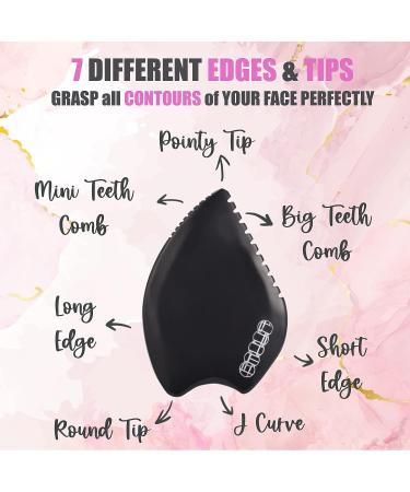 Emuya Gua Sha Facial Tools - Black Bian Stone Massager for Sculpting, Contouring, and Jawline Definition - 7 Edges for Skincare - Buy Online on GoSupps.com