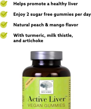 NEW NORDIC Active Liver Gummies | Milk Thistle, Artichoke & Turmeric | Peach & Mango Flavored | 60 Count Pack | Sugar Free, Gluten Free & Vegan - Buy Online on GoSupps.com