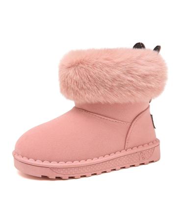 Yeeteepot Baby Girls' Winter Booties Boys Warm Lined Snow Boots Plush Shoes Kids Anti-Slip Ankle Boots Indoor Soft Soled Toddler Shoes Flat Booties 7 UK Child B Pink