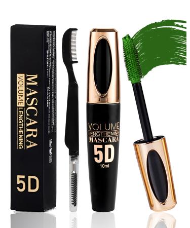 Green Tubing Colored Mascara Waterproof 5D Liquid Color Mascara Lash Extensions Volume and Length Fiber Lash Mascara Long Lasting Smudgeproof Curling Colorful Mascara St Patrick's Makeup for Women
