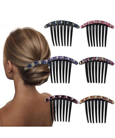 6 Pcs Rhinestone Flower Hair Side Combs for Women Decorative Crystal Diamonds Floral Hair Fork Clip Bridal Wedding Hairpin Hair Clip Accessories for Bun Prom Vintage Hair Styling Accessories