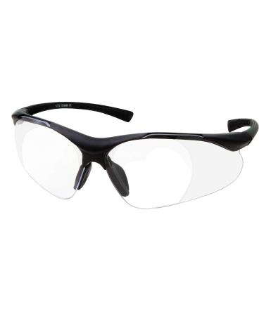 Full Lens Magnification Safety Glasses with Black Frame | Clear Lens | | Magnifying Reading Eyewear +2.00 Diopter