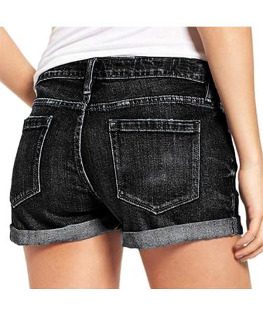 Gufesf Women's Denim Shorts Casual High Waisted Jean Shorts Summer Short Pants White Denim Shorts for Women High Waisted A2-black Small