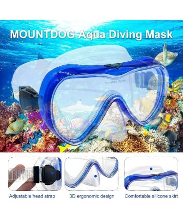 MountDog 180 View Snorkel Mask with Tempered Glass for Adults and Youth - Blue | Anti-Fog, Anti-Leak Scuba Diving Goggles - Buy Online on GoSupps.com