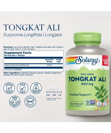 SOLARAY Tongkat Ali 400mg Supplement for Men - Increase Performance & Lean Muscle Growth - Natural Energy & Stamina Support - 180 Capsules - Buy Online on GoSupps.com