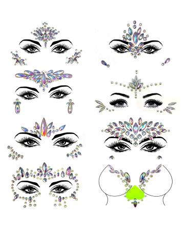 Meredmore Noctilucent Glow in the Dark Face Gems - 8 Sets Rave Body Stickers for Women | Luminous UV Blacklight Tattoos & Mermaid Accessories - Perfect for Halloween & Festivals - Pattern 5 - Buy Online on GoSupps.com