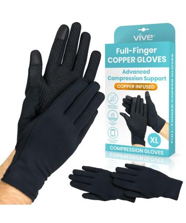 Vive Copper Arthritis Gloves - Full Hand Compression Touchscreen Finger - For Carpal Tunnel Rheumatoid Joint Pain Inflammation - Flexible Wrist and Thumb Pressure Relief for Typing - For Men Women Black X-Large