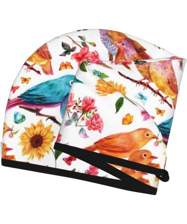 Hair Towel Wrap for Quick Drying | Button Turban & Head Towel - Flowers Birds & Butterflies Design - Buy Online on GoSupps.com