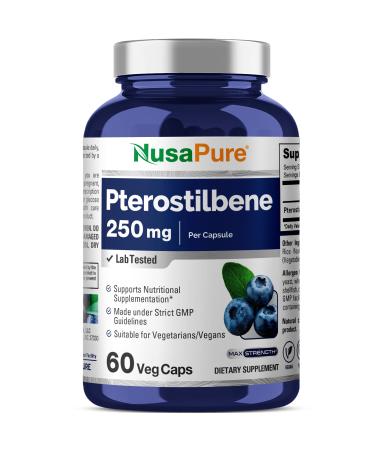 NusaPure Pterostilbene - Suitable for Vegetarian/Vegan Non- GMO - 250mg - 60 Capsules