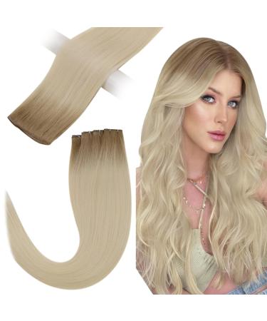 Easyouth Genius Weft Hair Extensions Virgin Human Hair Double Weft Extensions Brown to Blonde Ombre Genius Weft Human Hair Sew in Extensions Virgin Hair 16 Inch 25g 16" 2-GUHW #12/60
