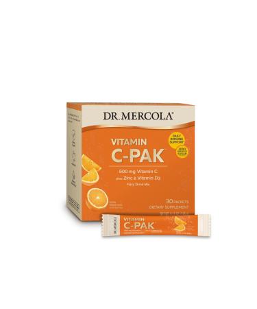 Dr. Mercola Vitamin C-PAK - Daily Immune Support - Contains Vitamin C, Vitamin D3, and Zinc - Fast-Acting Antioxidant Powder - Fizzy Drink Mix - 30 Packets