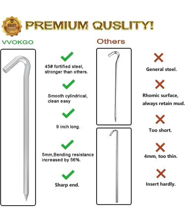 9 Heavy Duty Tent Stakes - 8 Pack Galvanized Steel Pegs for Camping & Garden - Buy Online on GoSupps.com