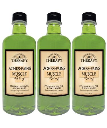 Village Naturals Therapy Aches and Pains Muscle Relief Foaming Bath Oil and Body Wash 16oz (3-pack)