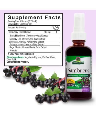 Nature's Answer Sambucus Spray | Supports a Healthy Immune System | Infused with Slippery Elm, Sage & Echinaea | Alcohol-Free, Gluten-Free, Kosher Certified & No Preservatives 2oz - Buy Online on GoSupps.com
