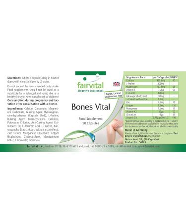 Fairvital | Complexe Os Vital - 90 g lules - vitamines D3 & K2 & C calcium magn sium zinc cuivre mangan se chrome et plus - Qualit contr l e et haut dosage - 100% v gan - Fabriqu en Allemagne - Buy Online on GoSupps.com