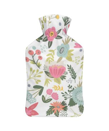 Blue Pink Flower Hot Water Bottle With Cover Plush Bed Bottle Hand Warmer For Adults And Children 26.5X15.3cm