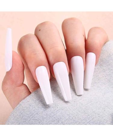 Handcess 24-Piece Long White Ballerina Press-On Nails | Shiny Stick-On False Nails for Women & Girls - International Shipping! - Buy Online on GoSupps.com