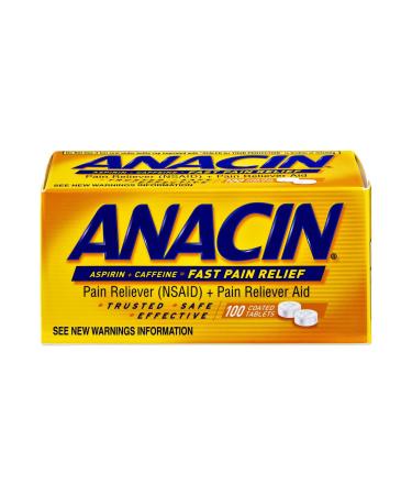 Anacin Fast Pain Relief, Aspirin + Caffeine Pain Reliever, 100 coated tablets