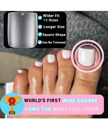 Wider Long Square Toe Nail Tips - SINOKAME No File Matte Press Ons | 300 Pcs Clear Soak Off Fake Toenails - DIY Home Manicure Kit for Men & Women - Buy Online on GoSupps.com