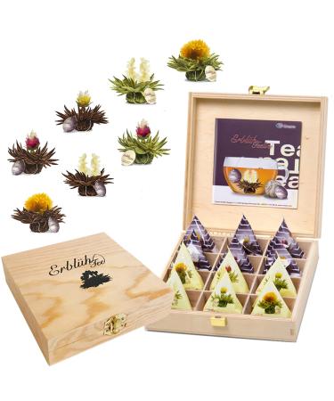 Creano Blooming Tea Gift Set in Stylish Wooden Tea Box - 12pcs Flowering Tea in Cupsize - Black & White Tea - Buy Online on GoSupps.com