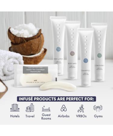 Infuse Pure 75 Piece 15 Set Travel size shampoo and conditioner sets Hotel Collection Bulk Toiletries of 1oz Shampoo & Conditioner Body Wash Lotion & 1.25oz Bar Soap White Tea Coconut - Buy Online on GoSupps.com