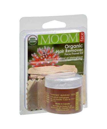 Moom Organic Travel Wax Kit (1.6 oz.) All-Natural Sugar Waxing Glaze with Aloe, Tea Tree Oil & Chamomile for Face with 6 Facial Fabric Strips & 2 Small Wooden Applicator Sticks