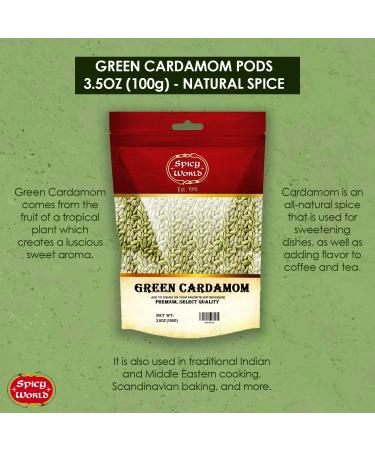 Spicy World Cardamom Pods 3.5oz - Whole Green Cardamom Pods - Aromatic Spice - Vegan - Large Size - 100g - Buy Online on GoSupps.com