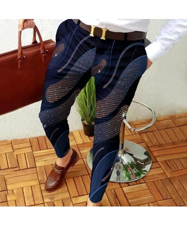 YHAIOGS 8 Year Men Slim Fit Print Zipper Button Trousers Suit Pants - Navy Medium - Buy Online on GoSupps.com