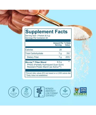 Bio.me Daily Prebiotic Fiber Powder - Full Size (30 Servings) + Travel Packs (20 Servings) - Unflavored Soluble Fiber Supplement for Digestive & Gut Health - Non-GMO Sugar & Gluten Free - Buy Online on GoSupps.com