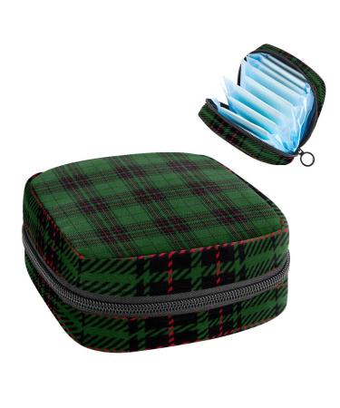 Anna Cowper Green Buffalo Plaid Checks Black Sanitary Napkin Storage Bag Feminine Menstrual Cup Pouches Nursing Pad Holder Tampon Bags Portable Period Bag for Women Teen Girls 1Pcs Multi-colored 5