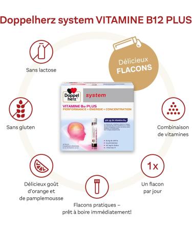 Doppelherz System VITAMIN B12 PLUS Dietary supplement Liquid Performance Energy and Concentration Orange and Grapefruit Taste 30 bottles of 25 ml - Buy Online on GoSupps.com