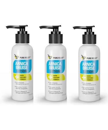Pure Relief Arnica Bruise Relief Lotion for Bruising Swelling & Discoloration On Skin Natural Skin Care Arnica Bruise Homeopathic Topical Bruise Cream W/Aloe Vera & Collagen 4 Fl Oz (Pack of 3)